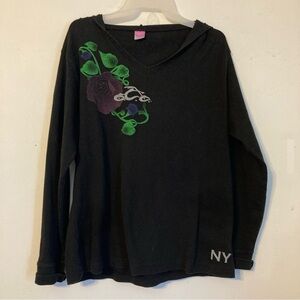 Orange County Choppers black thermal hoodie style V neck long sleeve shirt XL